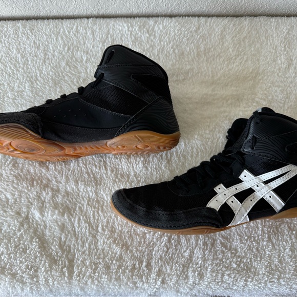 ASICS Men's Black and White Leather Wrestling Shoes Size 8.5 - Picture 4 of 6